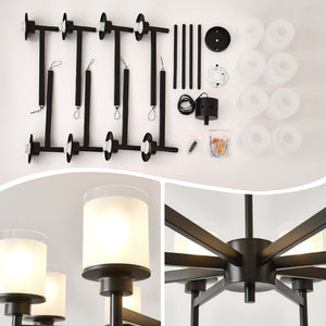 English Elm 6-light Frosted Glass Industrial Farmhouse Chandelier for Foyer Dining High Ceilings W5008P511250