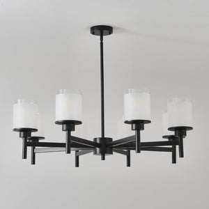 English Elm 8-light Farmhouse Chandelier Matte Black Frame Frosted Glass Shades for High Ceilings W5008P511252