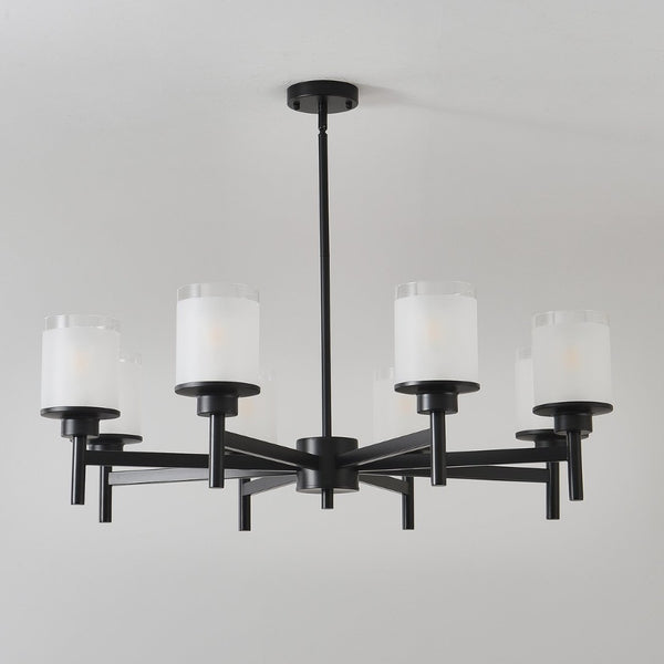 English Elm 8-light Farmhouse Chandelier Matte Black Frame Frosted Glass Shades for High Ceilings W5008P511252