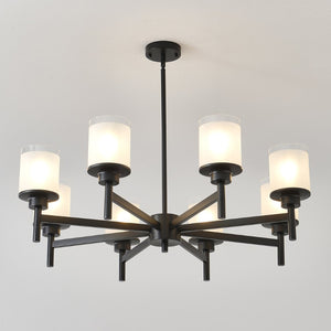English Elm 8-light Farmhouse Chandelier Matte Black Frame Frosted Glass Shades for High Ceilings W5008P511252