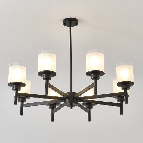 English Elm 8-light Farmhouse Chandelier Matte Black Frame Frosted Glass Shades for High Ceilings W5008P511252