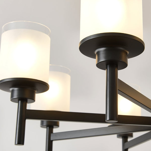 English Elm 8-light Farmhouse Chandelier Matte Black Frame Frosted Glass Shades for High Ceilings W5008P511252