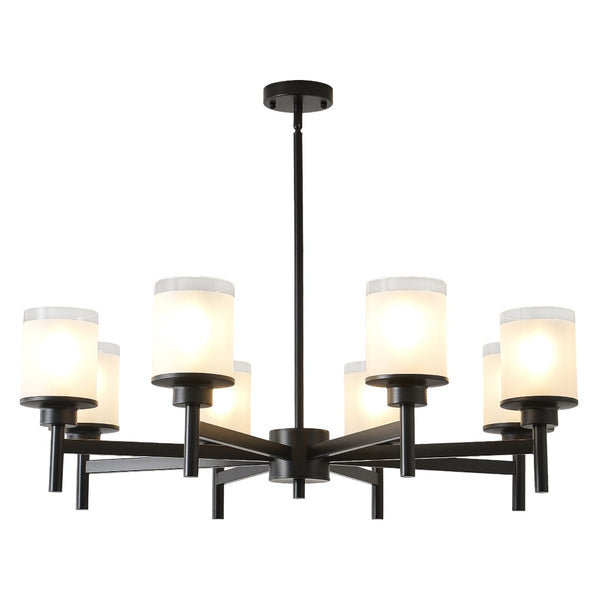 English Elm 8-light Farmhouse Chandelier Matte Black Frame Frosted Glass Shades for High Ceilings W5008P511252