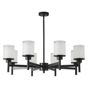 English Elm 8-light Farmhouse Chandelier Matte Black Frame Frosted Glass Shades for High Ceilings W5008P511252
