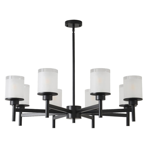 English Elm 8-light Farmhouse Chandelier Matte Black Frame Frosted Glass Shades for High Ceilings W5008P511252