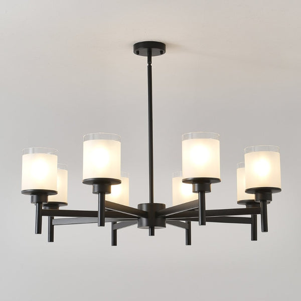 English Elm 8-light Farmhouse Chandelier Matte Black Frame Frosted Glass Shades for High Ceilings W5008P511252