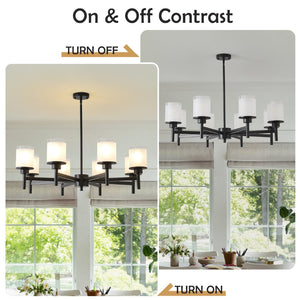 English Elm 8-light Farmhouse Chandelier Matte Black Frame Frosted Glass Shades for High Ceilings W5008P511252