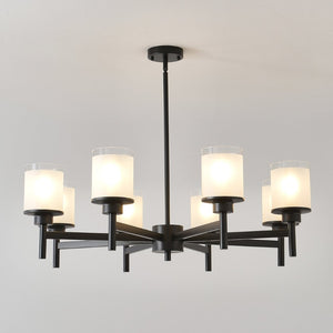 English Elm 8-light Farmhouse Chandelier Matte Black Frame Frosted Glass Shades for High Ceilings W5008P511252
