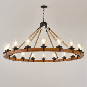 English Elm 18-light Wagon Wheel Chandelier Solid Wood Frame Seeded Glass Farmhouse Dining Room W5008P511278
