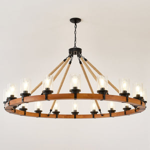 English Elm 18-light Wagon Wheel Chandelier Solid Wood Frame Seeded Glass Farmhouse Dining Room W5008P511278