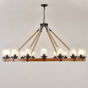 English Elm 18-light Wagon Wheel Chandelier Solid Wood Frame Seeded Glass Farmhouse Dining Room W5008P511278