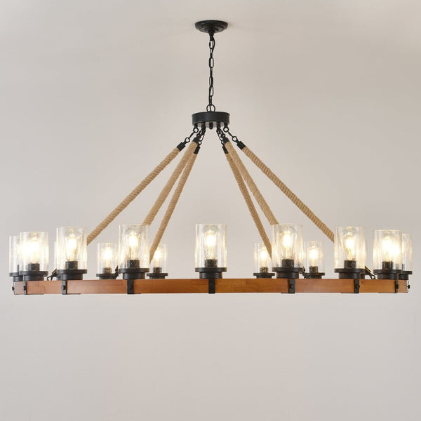English Elm 18-light Wagon Wheel Chandelier Solid Wood Frame Seeded Glass Farmhouse Dining Room W5008P511278