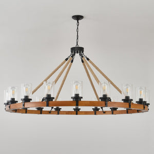 English Elm 18-light Wagon Wheel Chandelier Solid Wood Frame Seeded Glass Farmhouse Dining Room W5008P511278