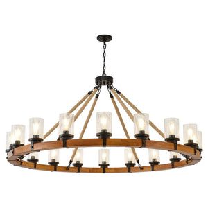 English Elm 18-light Wagon Wheel Chandelier Solid Wood Frame Seeded Glass Farmhouse Dining Room W5008P511278