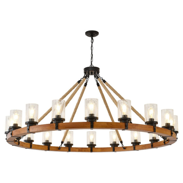 English Elm 18-light Wagon Wheel Chandelier Solid Wood Frame Seeded Glass Farmhouse Dining Room W5008P511278