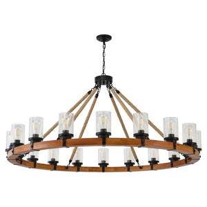 English Elm 18-light Wagon Wheel Chandelier Solid Wood Frame Seeded Glass Farmhouse Dining Room W5008P511278