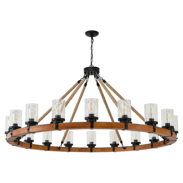 English Elm 18-light Wagon Wheel Chandelier Solid Wood Frame Seeded Glass Farmhouse Dining Room W5008P511278