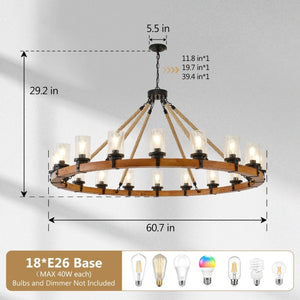 English Elm 18-light Wagon Wheel Chandelier Solid Wood Frame Seeded Glass Farmhouse Dining Room W5008P511278