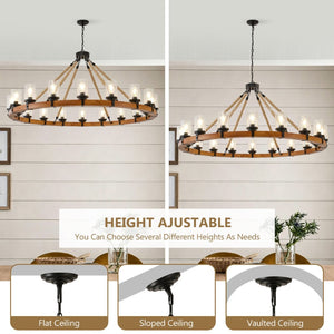 English Elm 18-light Wagon Wheel Chandelier Solid Wood Frame Seeded Glass Farmhouse Dining Room W5008P511278