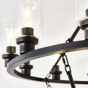 English Elm 20-light Two Tier Wagon Wheel Chandelier Seeded Glass Farmhouse Dining Room Fixture W5008P511624