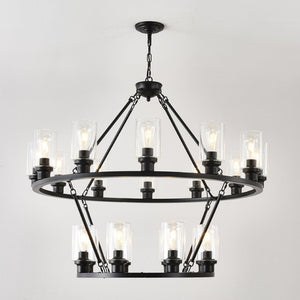 English Elm 20-light Two Tier Wagon Wheel Chandelier Seeded Glass Farmhouse Dining Room Fixture W5008P511624