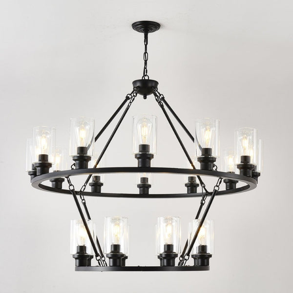 English Elm 20-light Two Tier Wagon Wheel Chandelier Seeded Glass Farmhouse Dining Room Fixture W5008P511624