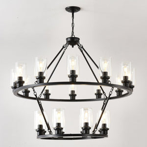 English Elm 20-light Two Tier Wagon Wheel Chandelier Seeded Glass Farmhouse Dining Room Fixture W5008P511624