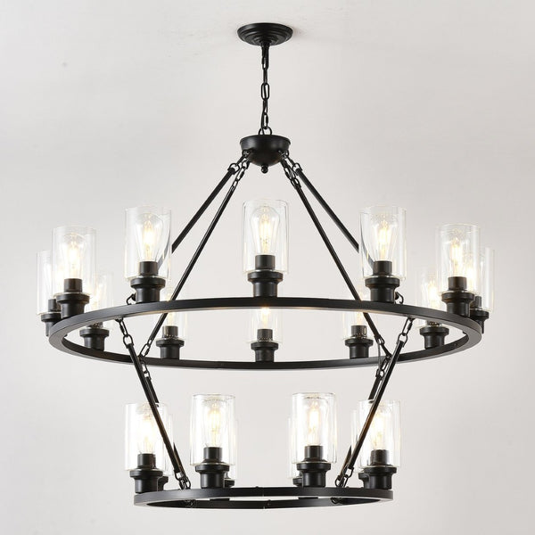 English Elm 20-light Two Tier Wagon Wheel Chandelier Seeded Glass Farmhouse Dining Room Fixture W5008P511624