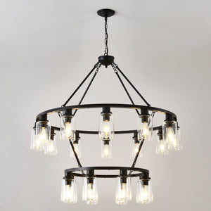 English Elm 20-light Two Tier Wagon Wheel Chandelier Seeded Glass Farmhouse Dining Room Fixture W5008P511624