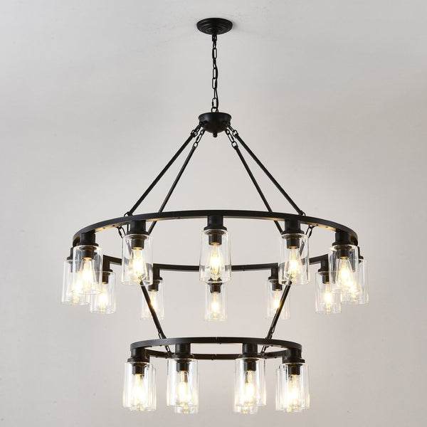 English Elm 20-light Two Tier Wagon Wheel Chandelier Seeded Glass Farmhouse Dining Room Fixture W5008P511624