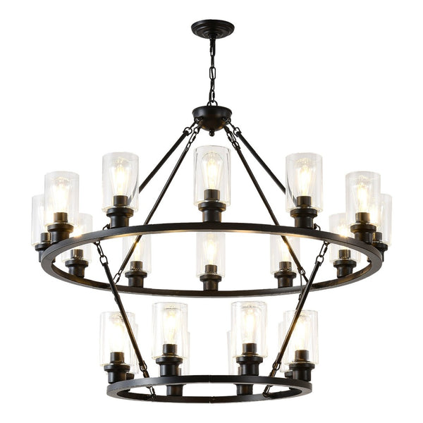 English Elm 20-light Two Tier Wagon Wheel Chandelier Seeded Glass Farmhouse Dining Room Fixture W5008P511624