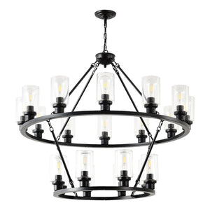 English Elm 20-light Two Tier Wagon Wheel Chandelier Seeded Glass Farmhouse Dining Room Fixture W5008P511624