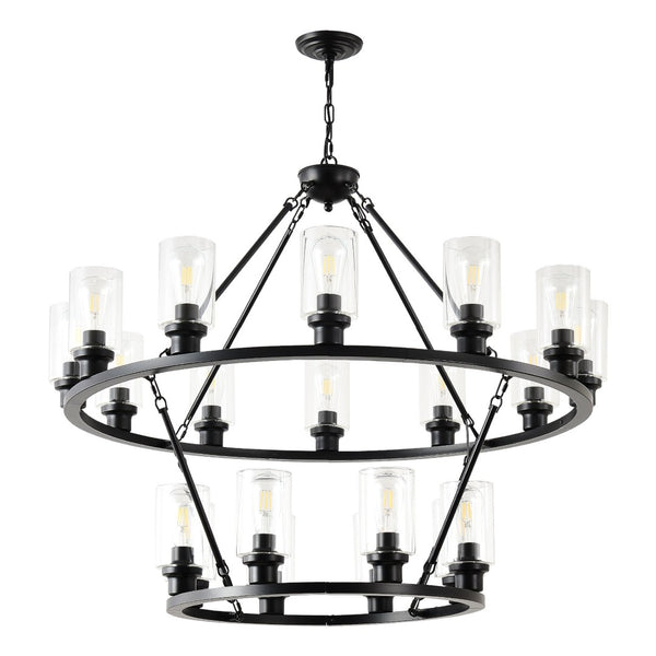 English Elm 20-light Two Tier Wagon Wheel Chandelier Seeded Glass Farmhouse Dining Room Fixture W5008P511624