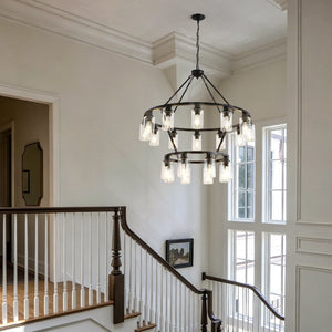 English Elm 20-light Two Tier Wagon Wheel Chandelier Seeded Glass Farmhouse Dining Room Fixture W5008P511624