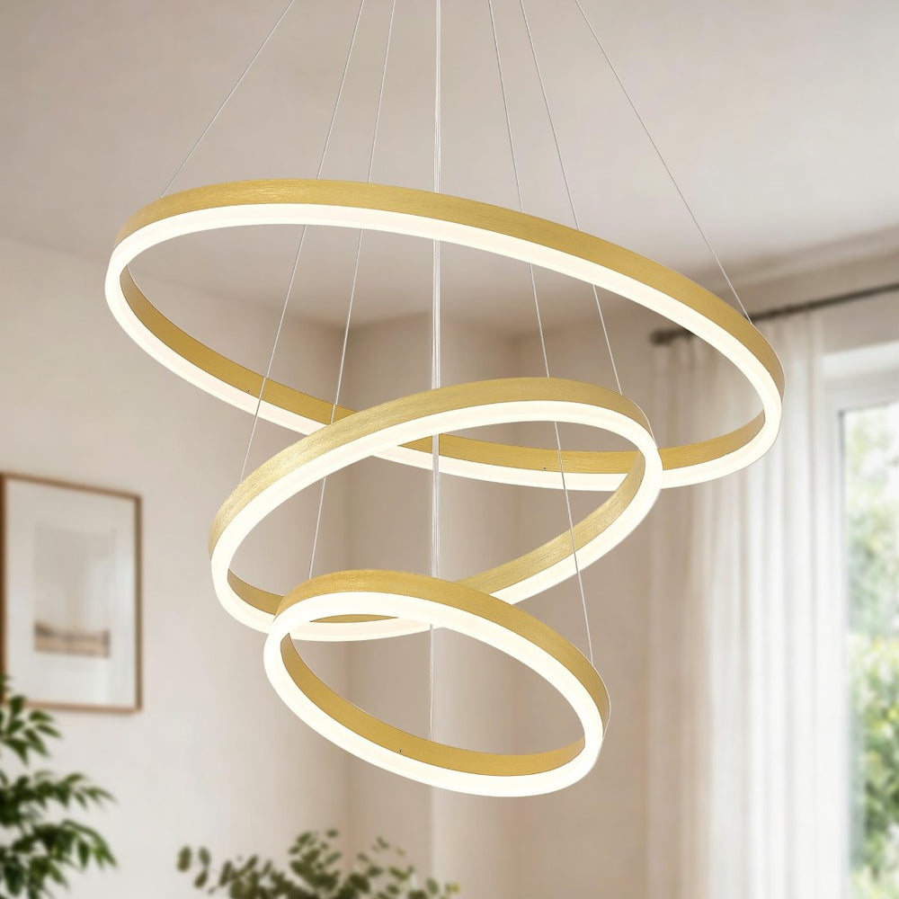 English Elm Modern Gold Three Ring Acrylic Led Chandelier Dimmable Pendant for Dining Living W5008P511655