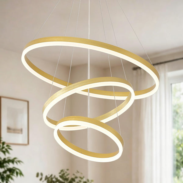 English Elm Modern Gold Three Ring Acrylic Led Chandelier Dimmable Pendant for Dining Living W5008P511655