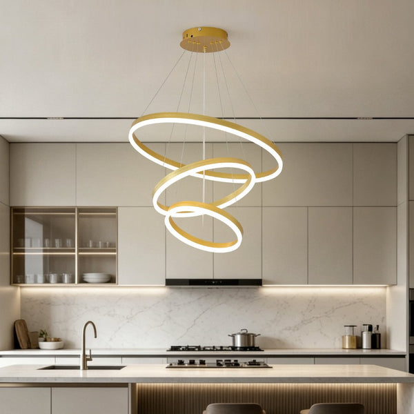 English Elm Modern Gold Three Ring Acrylic Led Chandelier Dimmable Pendant for Dining Living W5008P511655