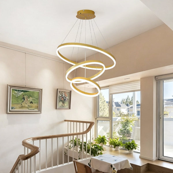 English Elm Modern Gold Three Ring Acrylic Led Chandelier Dimmable Pendant for Dining Living W5008P511655