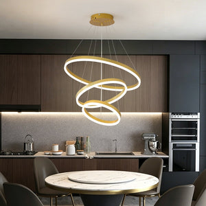 English Elm Modern Gold Three Ring Acrylic Led Chandelier Dimmable Pendant for Dining Living W5008P511655