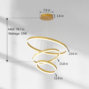 English Elm Modern Gold Three Ring Acrylic Led Chandelier Dimmable Pendant for Dining Living W5008P511655