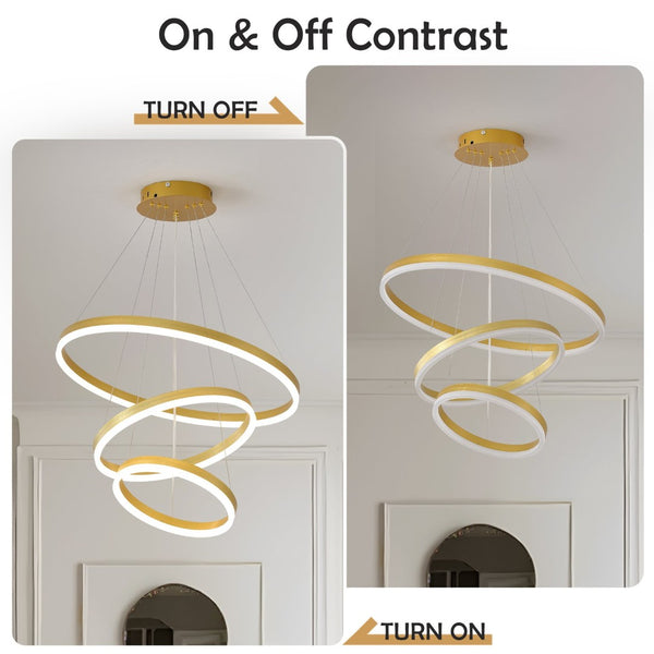 English Elm Modern Gold Three Ring Acrylic Led Chandelier Dimmable Pendant for Dining Living W5008P511655