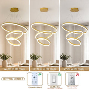 English Elm Modern Gold Three Ring Acrylic Led Chandelier Dimmable Pendant for Dining Living W5008P511655