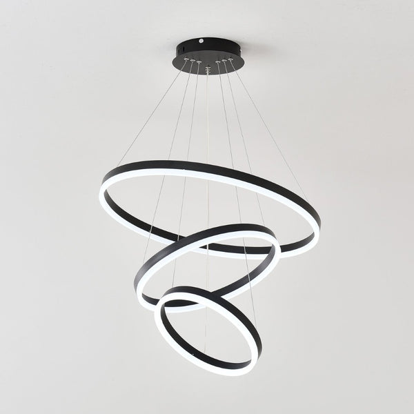 English Elm Modern Matte Black Triple Ring Led Chandelier Dimmable with Remote for Dining Rooms W5008P511703
