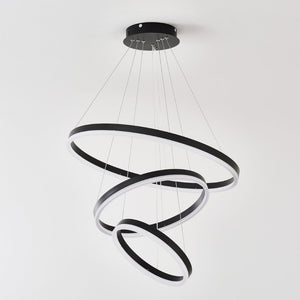 English Elm Modern Matte Black Triple Ring Led Chandelier Dimmable with Remote for Dining Rooms W5008P511703