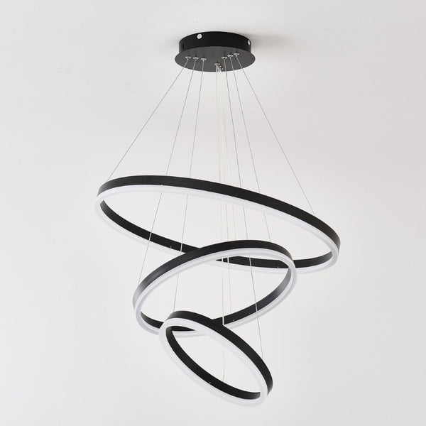 English Elm Modern Matte Black Triple Ring Led Chandelier Dimmable with Remote for Dining Rooms W5008P511703