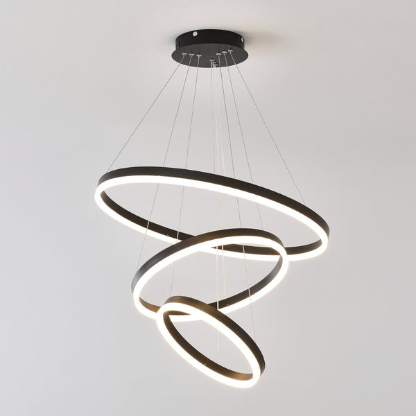 English Elm Modern Matte Black Triple Ring Led Chandelier Dimmable with Remote for Dining Rooms W5008P511703