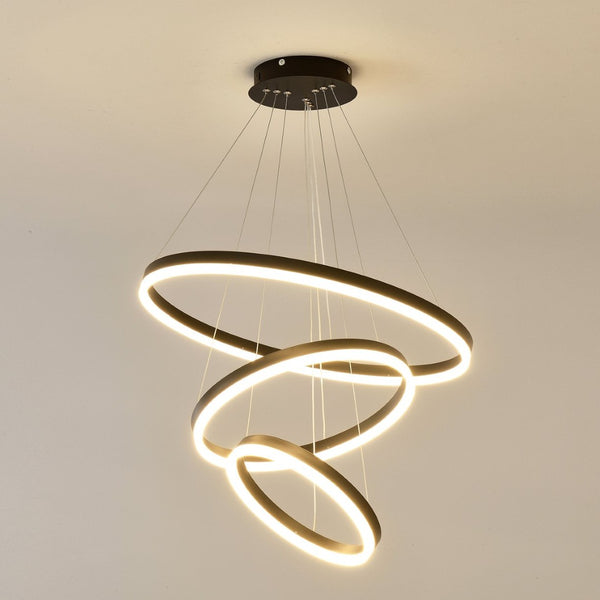 English Elm Modern Matte Black Triple Ring Led Chandelier Dimmable with Remote for Dining Rooms W5008P511703