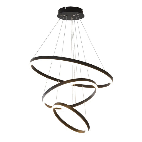 English Elm Modern Matte Black Triple Ring Led Chandelier Dimmable with Remote for Dining Rooms W5008P511703