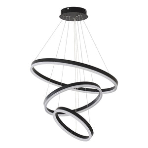 English Elm Modern Matte Black Triple Ring Led Chandelier Dimmable with Remote for Dining Rooms W5008P511703