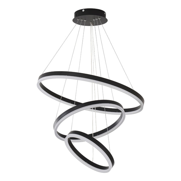English Elm Modern Matte Black Triple Ring Led Chandelier Dimmable with Remote for Dining Rooms W5008P511703